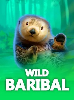 Graphic of Wild Baribal slot game depicting a fierce bear in a lush North American forest environment.